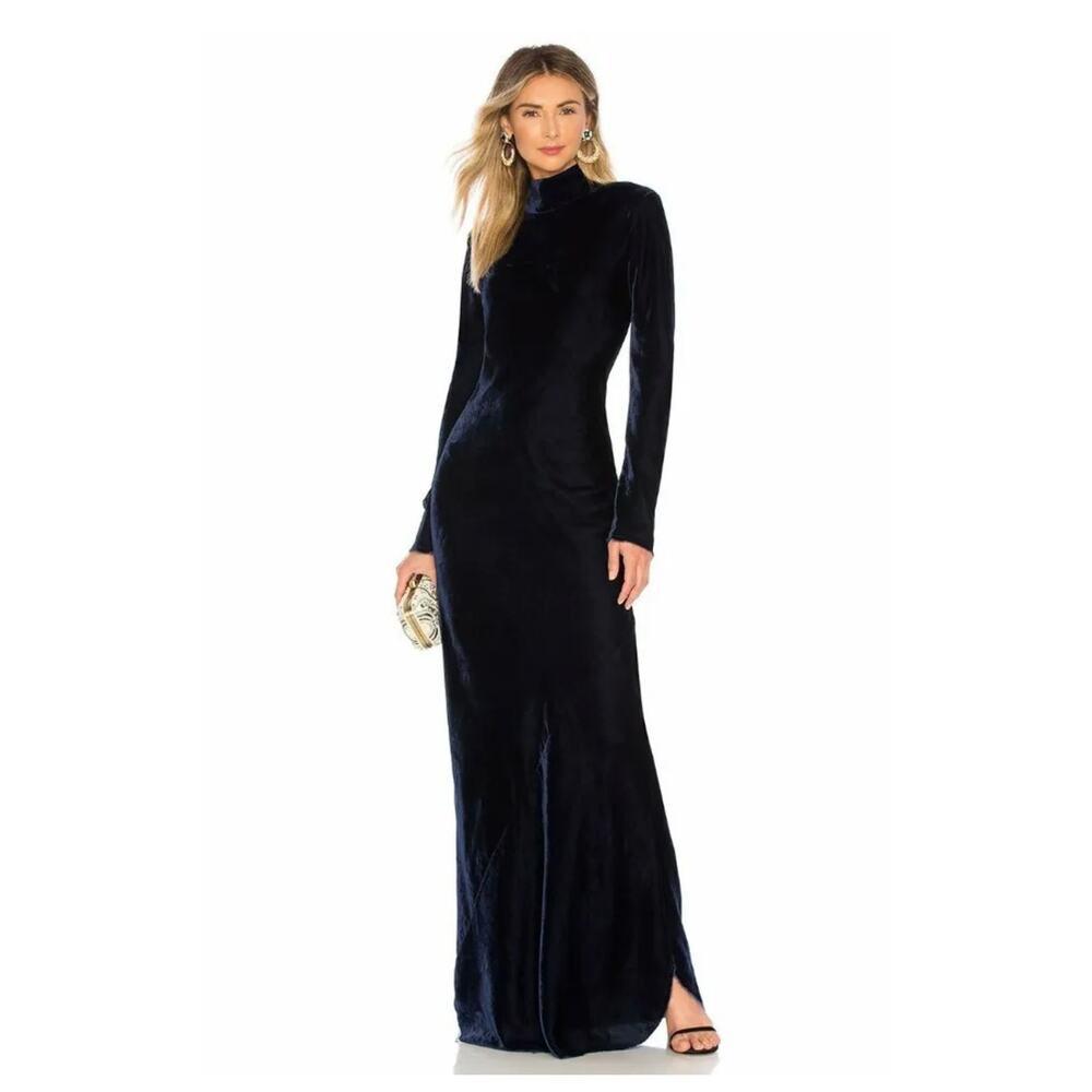 Nili Lotan Midnight Blue Velvet Long Sleeve Dress